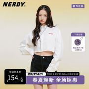 NERDY2023春夏短款辣妹长袖衬衫甜辣性感露腰露脐百搭上衣女