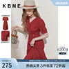 红色连衣裙女v领中长款裙子，kbne2023夏季气质茶歇法式显瘦裙
