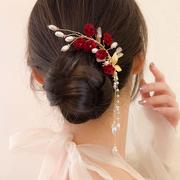 新中式秀禾服婚服2023新娘敬酒服头饰红色对夹子，发饰结婚礼服