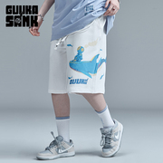 GUUKA&SANK藏克联名白色短裤女夏运动嘻哈情侣印花五分裤外穿宽松