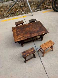 民俗老物件怀旧收藏老家具小凳子炕桌组合民宿装饰摆件影视道具