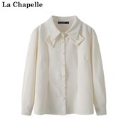 拉夏贝尔/La Chapelle春季2024蝴蝶结长袖衬衫女款米白色格纹