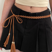 民族风编织镂空细腰带，女装饰连衣裙，2023夏季腰绳百搭简约皮带