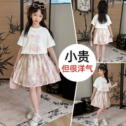 女童夏装短袖套装大儿童新中式，古风古装汉服套裙，夏季中国风潮9岁8