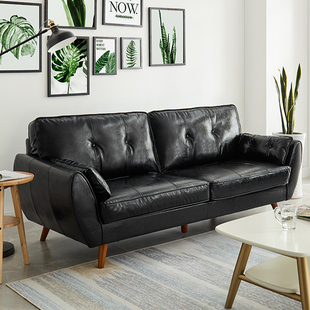 双人座皮沙发组合客厅，三人位整装现代简约北欧日式小户型皮艺沙发