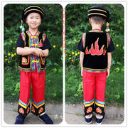 彝族男童套装 小火焰大火焰黑色马甲红色中裤套装 亲子款大小同款
