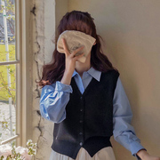 韩国直邮2024年春装Leelin优雅气质翻领长袖衬衫假两件针织套装女
