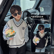 男童套装儿童针织马甲，春装毛衣男宝衬衫，韩版学院风帅气可爱两件套
