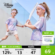 迪士尼女童速干衣运动套装，2024夏季儿童夏装，短袖套装两件套女