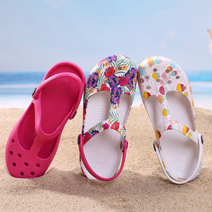 2020包头洞洞鞋女夏季印花玛丽珍厚底旅游鞋防滑沙滩拖鞋外穿