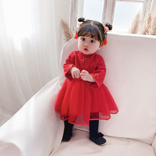抓周公主裙周岁女宝宝礼服一两三岁半秋装旗袍裙子婴儿衣服连衣裙