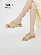 卓诗尼夏季女士凉拖鞋圆头露趾一字带平跟韩版休闲外穿小香风