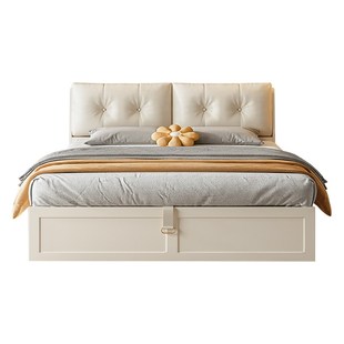 跨境奶油风气动高箱收纳床现代简约1.8米主卧婚床1X.5米小户