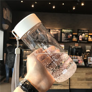 韩版简约塑料水杯，男女学生便携防漏带盖情侣创意，清新透明随手杯子