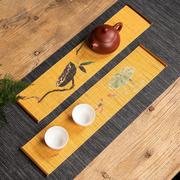 竹制印花小茶席喷绘禅意，桌旗茶垫古典中式水墨风茶帘长杯垫隔热垫