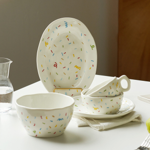 肆月创意彩色糖针米饭碗面碗汤碗家用陶瓷餐具儿童碗个人专用小碗