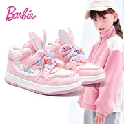 芭比娃娃秋冬款加绒保暖女童鞋，可爱兔耳花朵，板鞋休闲鞋儿童运动鞋