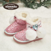 女童雪地靴2022冬季儿童靴，公主加绒加厚短靴保暖冬靴防水棉靴