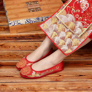 红色绣花鞋新娘中式结婚鞋龙凤囍字千层底套脚布鞋秀禾鞋婚宴