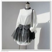 23原创设计黑白条纹，网纱拼接蓬蓬裙腰封，裙围裙罩裙叠穿女一片式