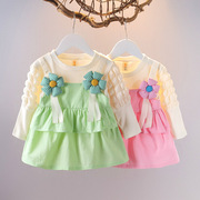 女童连衣裙春秋季儿童，吊带花朵公主裙，0-1-2-3岁宝宝小女孩裙子