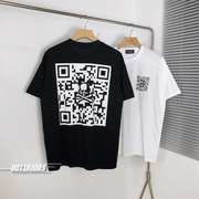创意不断QRcode二维码骷髅头黑白印花欧美式个性霸气punk短袖T恤