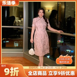 GLEC高端大码女装夏装2024年中国风时尚优雅改良版旗袍连衣裙