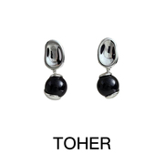 toher黑玛瑙耳坠设计感法式925银针，复古气质个性冷淡风耳饰