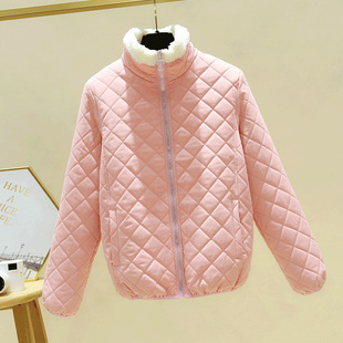 冬季羊羔毛棉外套女学生，棉衣加绒加厚棉服糖果，色立领保暖棉袄