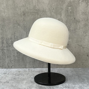 赫本风法式帽子女秋冬羊毛呢帽英伦白色礼帽复古英伦时尚百搭盆帽