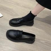 小皮鞋女2024年英伦风春季薄款单鞋平底舒适黑色女鞋职业鞋子