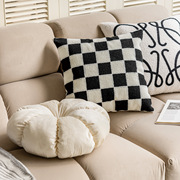 北欧风奶油全棉黑白棋盘刺绣现代客厅样板间靠垫背飘窗沙发抱枕套