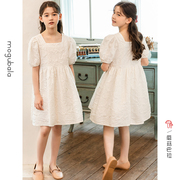 2022夏装韩版女童装法式泡泡袖公主，裙白色仙，女裙中大童洋气连衣裙