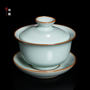 汝窑三才盖碗套装单个高档开片茶杯陶瓷大号家用冰裂茶碗中式茶具