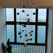 楼梯长吊灯现代简约别墅复式太空铝圆球客厅餐厅北欧轻奢旋转灯具