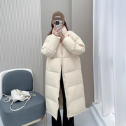 韩国中长款羽绒服女冬季时尚韩版立领，宽松保暖加厚白鸭绒(白鸭绒)外套