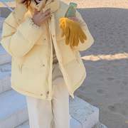 奶黄色羽绒服短款女小个子2023年冬季连帽面包，服棉服学生时尚