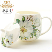 骨瓷马克杯带盖勺创意杯子牛奶，杯陶瓷情侣，水杯可爱韩版简约咖啡杯