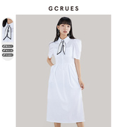 gcrues白色仙女气质长款连衣裙女装2024夏季短袖，宽松衬衫裙子
