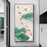 荷花九鱼鱼diy数字油画，填充填色油彩画，入户玄关过道挂画手绘油画