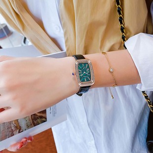真皮表带气质防水复古手表表女时尚长方形，石英皮带国产腕表