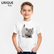 小蓝猫萌猫咪图案莫代尔儿童T恤男童装短袖圆领可爱动物创意宝宝
