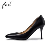 fed黑色高跟鞋秋季女鞋羊皮浅口尖头法式职业黑色细跟单鞋211-052