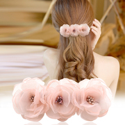 韩国绢纱仙气头饰花朵发夹成人顶夹横夹弹簧夹发饰马尾一字夹子女