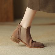 韩版女短靴低跟靴磨砂41-43大码秋冬靴单靴圆头大号松紧女靴