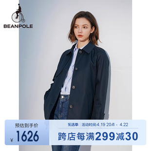 beanpole滨波春秋女士藏青色，休闲时尚短款绑带，收腰风衣气质英伦风