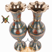印度进口手工漆彩孔雀花瓶特色时尚工艺家居摆设镇宅花瓶铜器