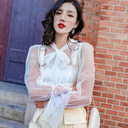 l9175秋气质雪纺，衫韩版甜美性感吊带，网纱衫纯色仙女套头衫女