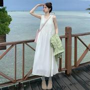 西双版纳白色背心吊带连衣裙女夏季波西米亚云南海边度假沙滩长裙