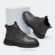 马丁靴男款冬季2023高帮英伦风加绒内增高工装靴耐磨男士皮靴